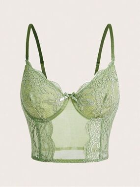 ROMWE Sage Green Lace Longline Bustier Bra Top Small